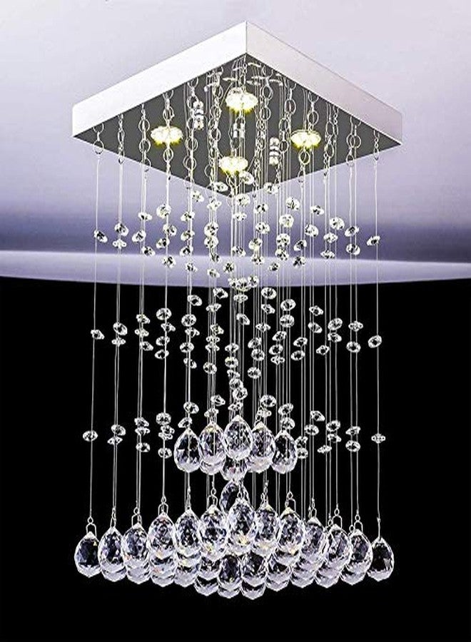 CRYSTA WORLD 4-Lights Modern Chandelier K9 Crystal Chandelier Light Fixture,Modern Flush Mount Ceiling Light Fixtures Raindrop Chandelier for Bedroom,Dining Room,Living Room,H24 x D12 - Image 1
